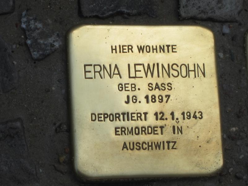 Stolperstein für Erna Lewinsohn. Copyright: MTS