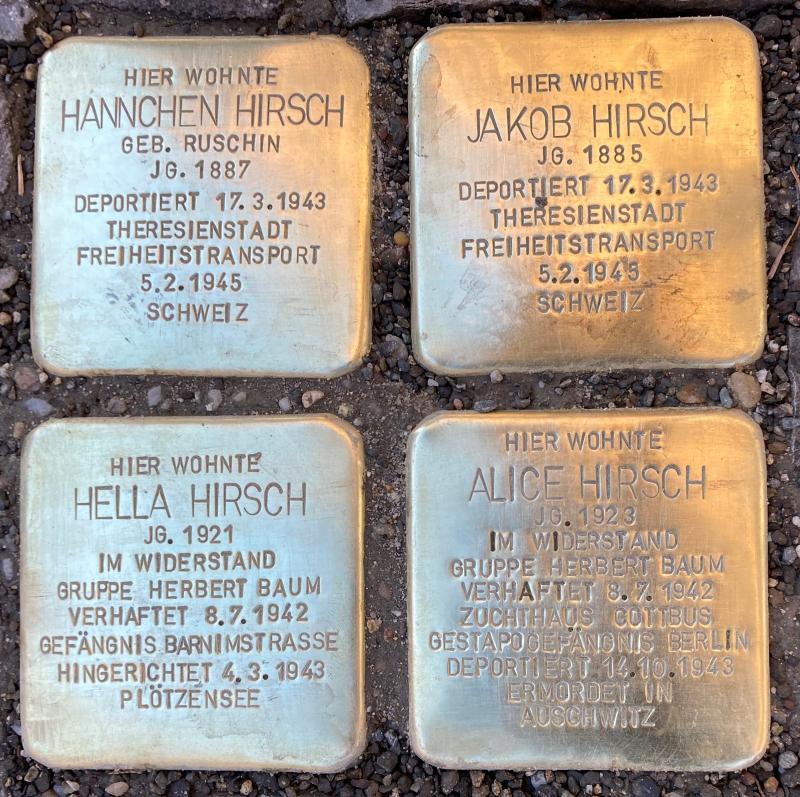 Stolpersteine Familie  Hirsch © Koordinierungsstelle Stolpersteine Berlin