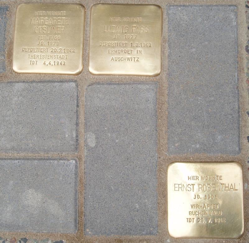 Stolpersteine für Ernst Rosenthal, Margarete Gosliner und Ludwig Fass
