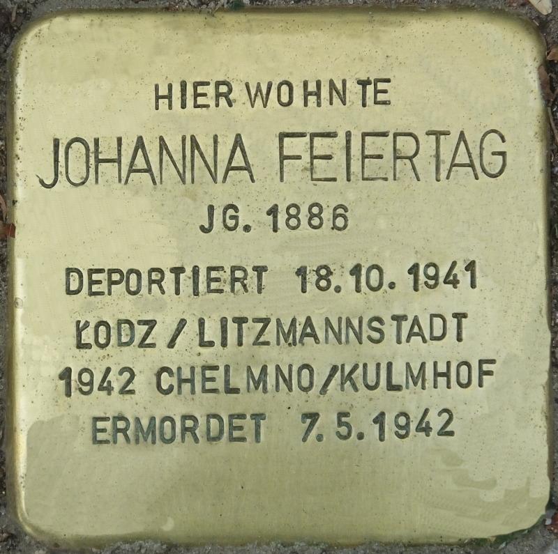 Stolperstein Johanna Feiertag Bild: Stolpersteine-Initiative CW, Hupka