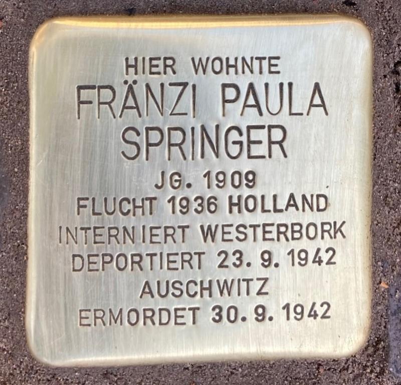 Stolperstein Fränzi Springer © Koordinierungsstelle Stolpersteine Berlin