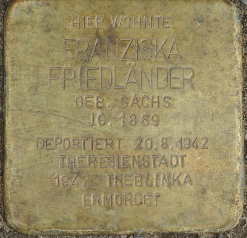 Stolperstein Franziska Friedländer Bild: Stolpersteine-Initiative CW, Hupka