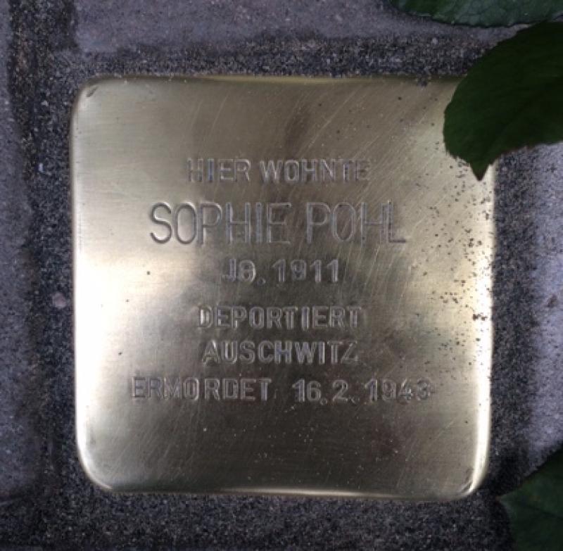 Stolperstein Sophie Pohl, Foto: Initiative Stolpersteine Mitte