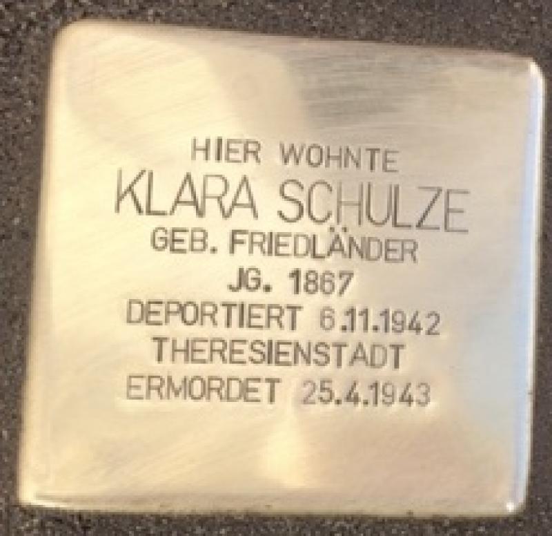 Stolperstein Klara Schulze © Initiative Mitte