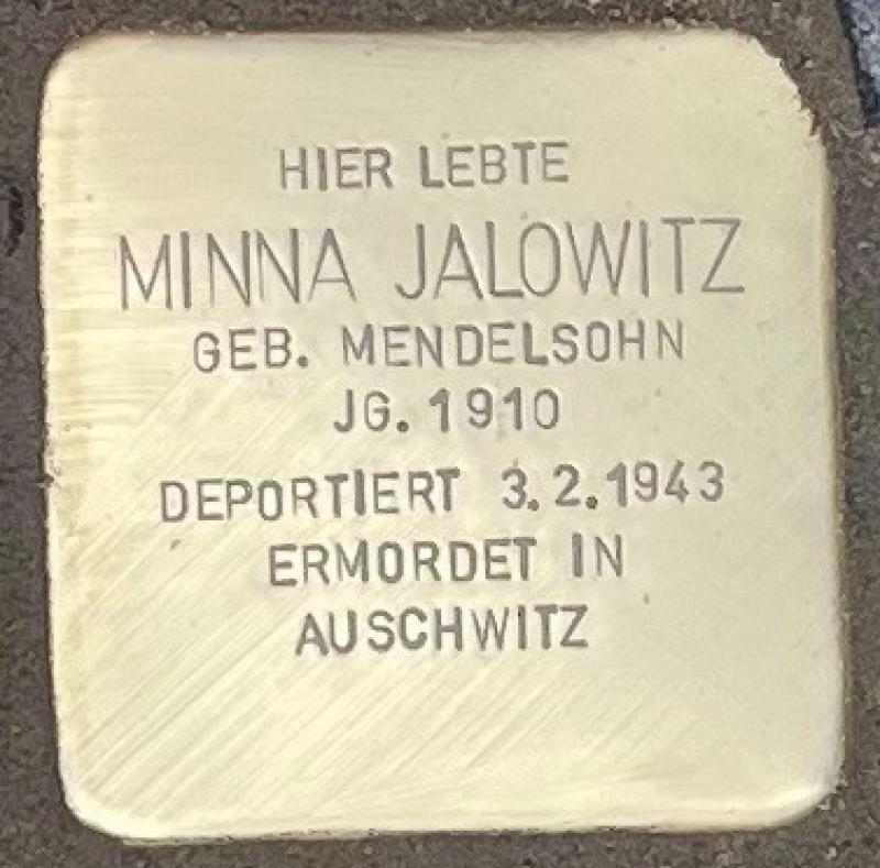 Stolperstein Minna Jalowitz © Sie waren Nachbarn