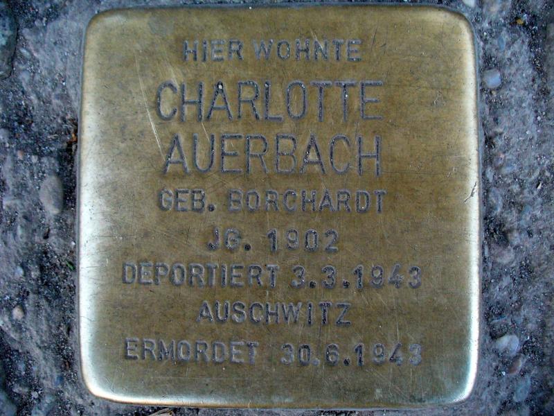 Stolperstein Charlotte Auerbach, Foto: Sarah Götz, BA