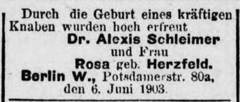 Geburtsverkündung Erwin Schleimer Bild: gemeinfrei