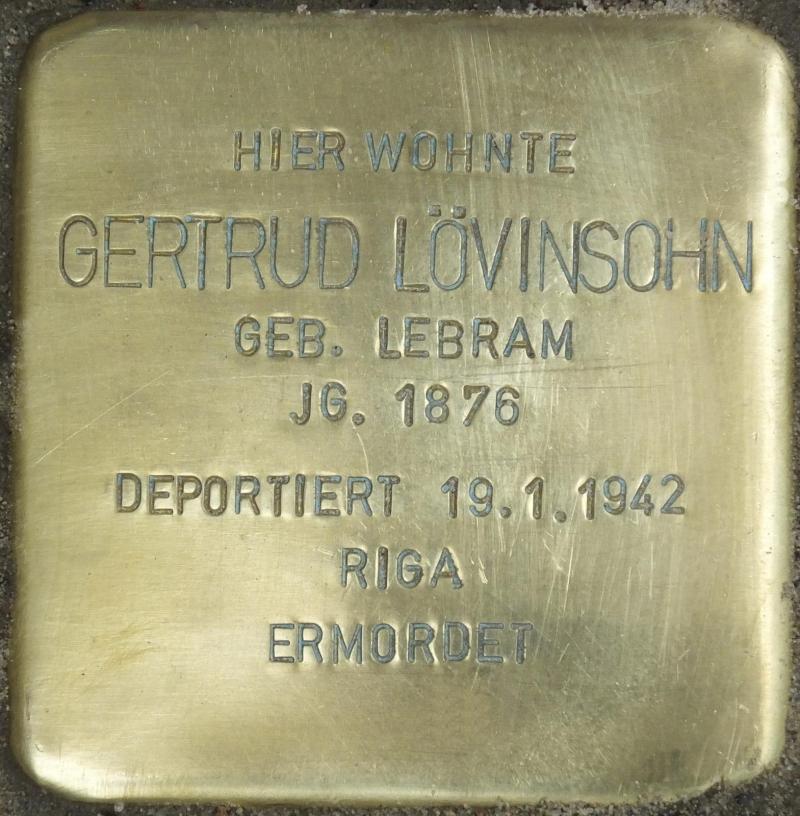 Stolperstein Gertrud Lövinsohn Bild: Stolpersteine-Initiative CW, Hupka