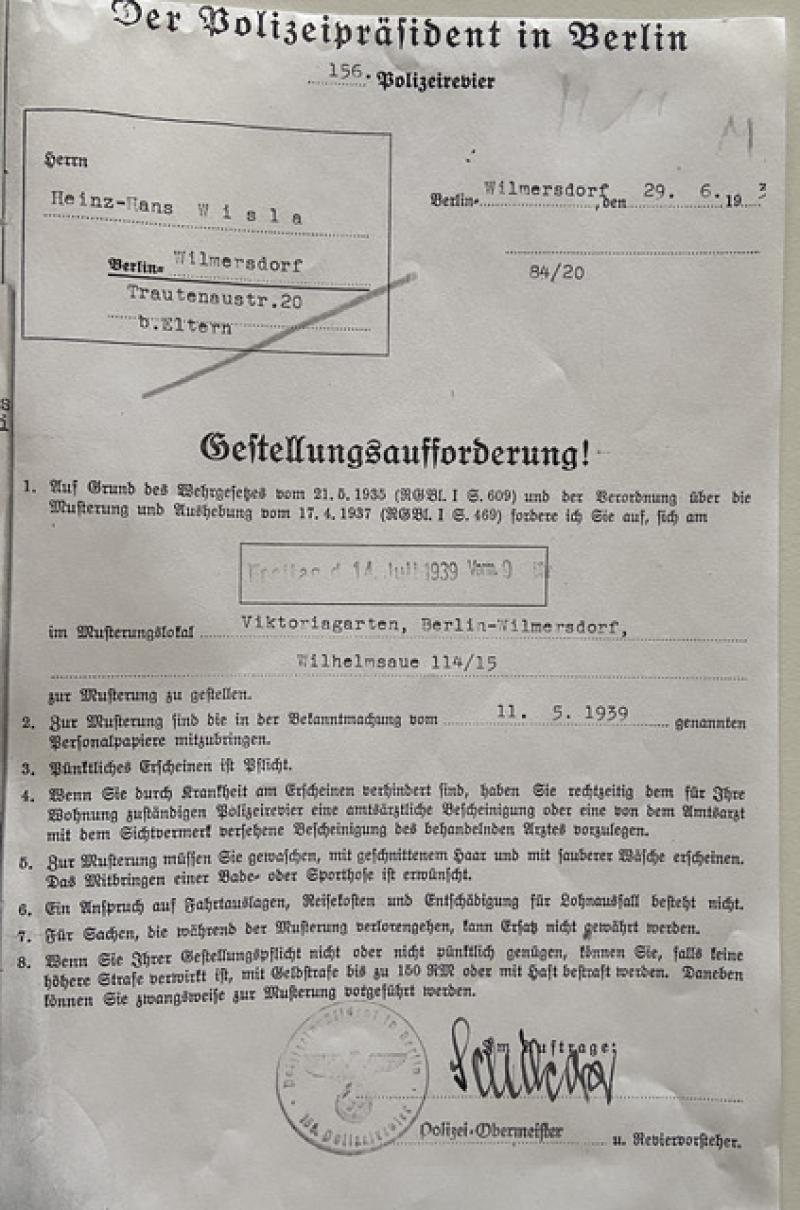 Gestellungsaufforderung. Quelle: Entschädigungsamt 