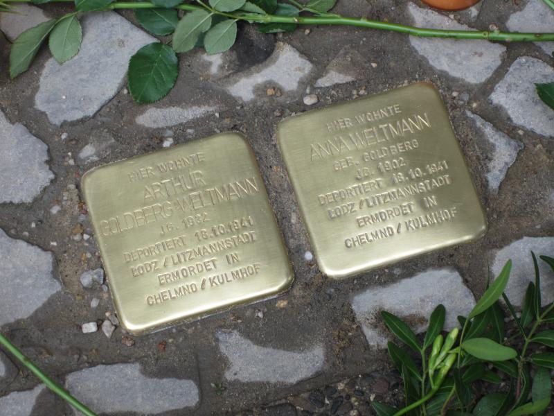 Stolpersteine für Anna Weltmann und Arthur Goldberg-Weltmann. Copyright: MTS