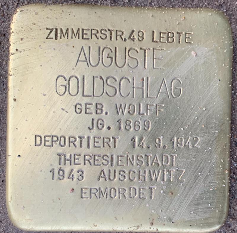 Stolperstein Auguste Goldschlag © Hans-Wilhelm Saure