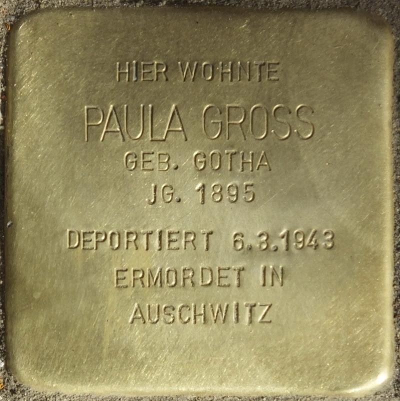Stolperstein Paula Gross Bild: Stolpersteine-Initiative CW, Hupka