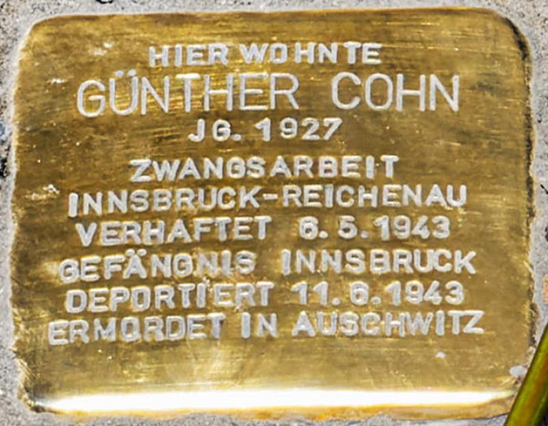Stolperstein Günther Cohn - Quelle: privat