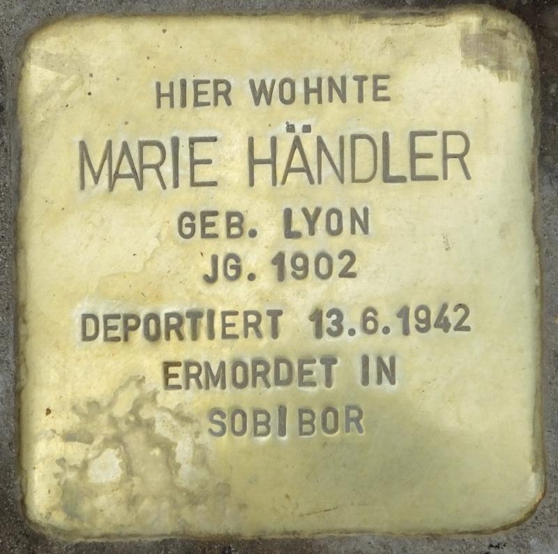 Stolperstein für Marie Händler © H.-J.Hupka, 2015