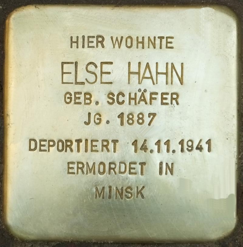 Stolperstein für Else Hahn; Foto: H.-J.Hupka, 2014