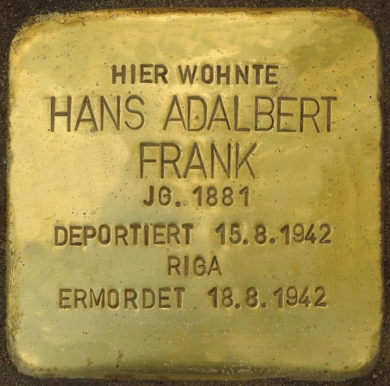 Stolperstein für Hans Adalbert Frank © H. J. Hupka