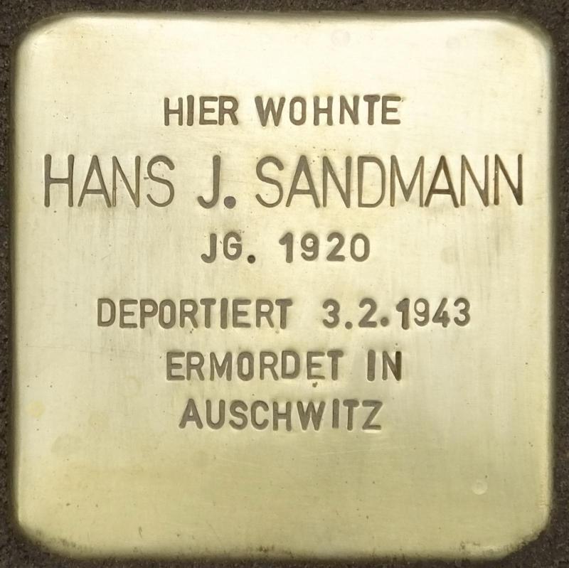 Stolperstein Hans J. Sandmann Bild: Stolpersteine-Initiative CW, H.-J. Hupka