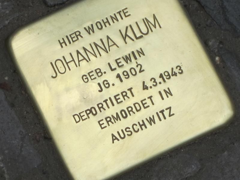 Stolperstein für Johanna Klum. Copyright: MTS