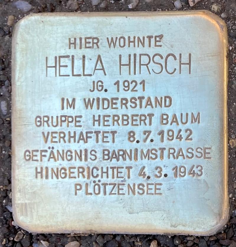 Stolperstein Hella Hirsch © Koordinierungsstelle Stolpersteine Berlin