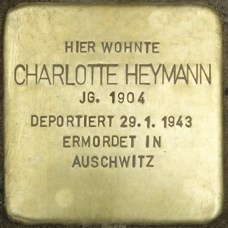 Stolperstein Charlotte Heymann Bild: Stolpersteine-Initiative CW, Hupka