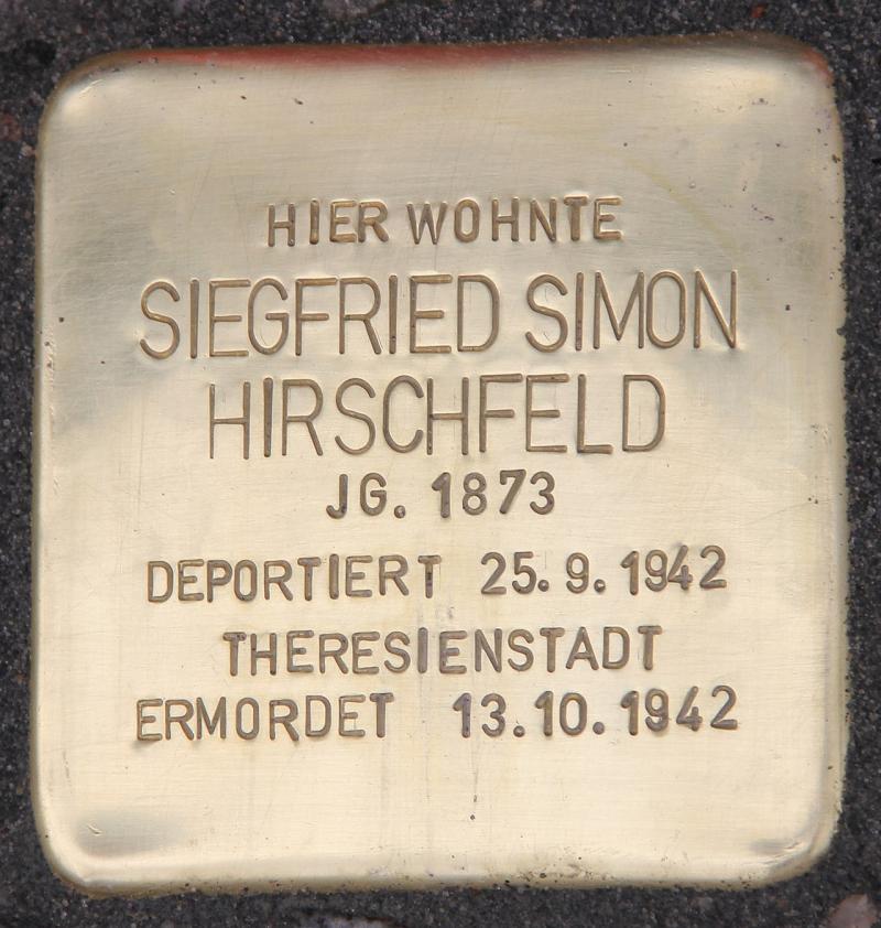 Stolperstein Siegried Simon Hirschfeld, Foto: OTFW