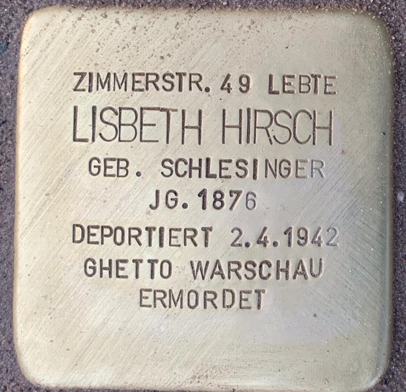 Stolperstein Lisbeth Hirsch © Hans-Wilhelm Saure