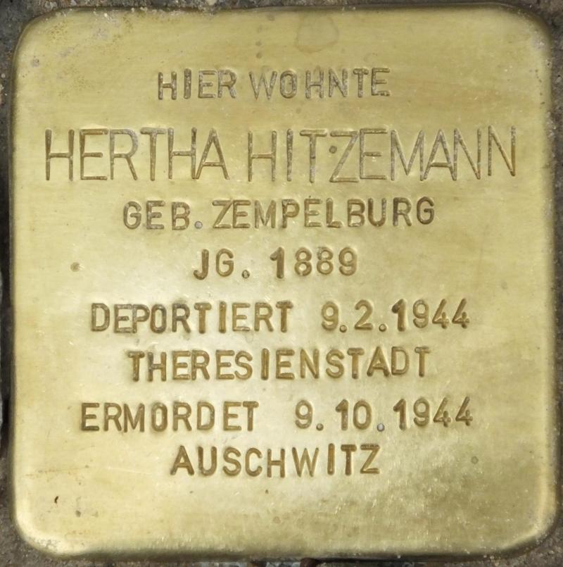Stolperstein Hertha Hitzemann Bild: Stolpersteine-Initiative CW, Hupka