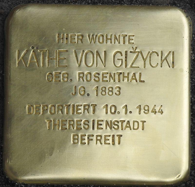 Stolperstein Käthe von Gizycki - Bild: Stolpersteine-Initiative CW, Hupka