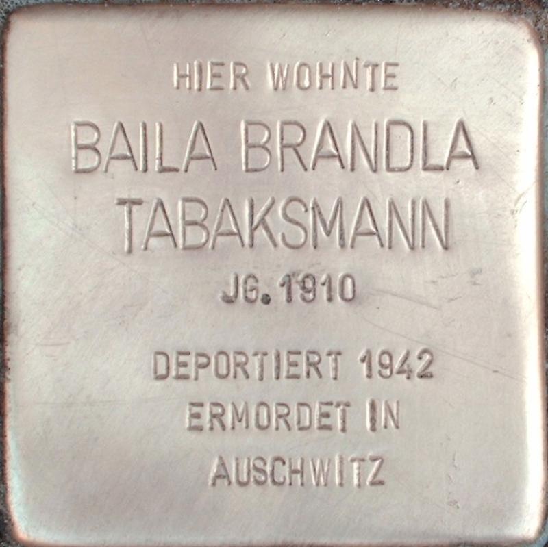 Stolperstein für Baila Brandla Tabaksmann