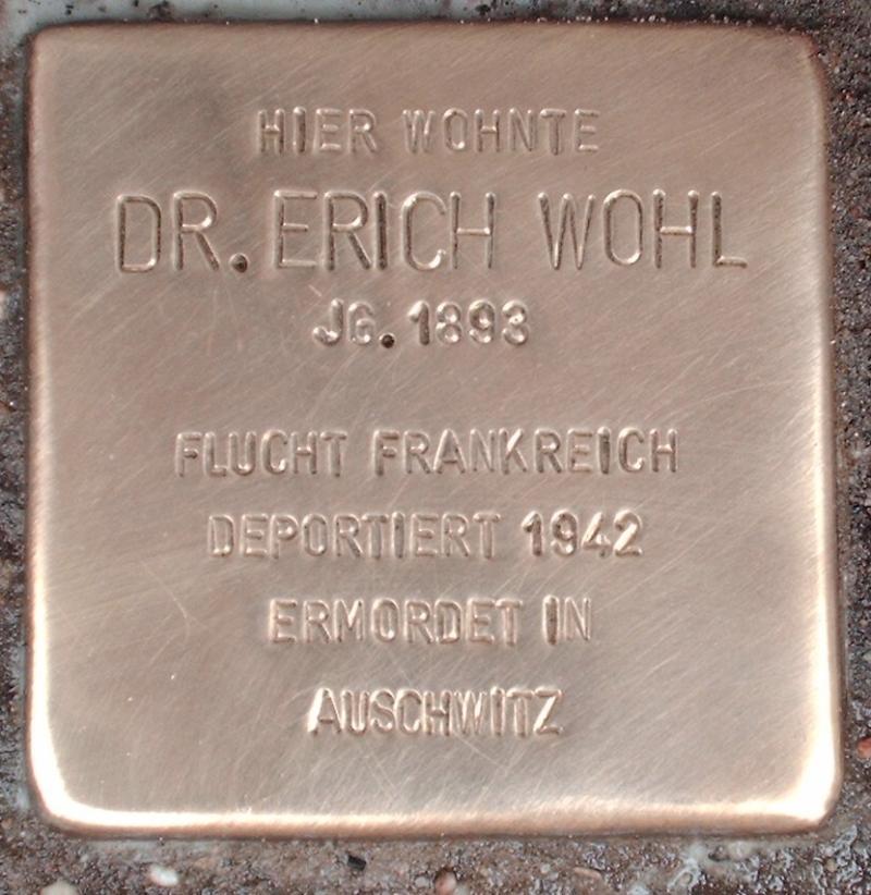 Stolperstein für Dr. Erich Wohl