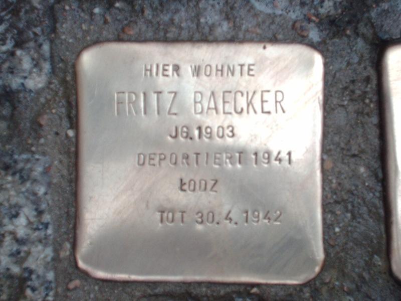 Stolperstein für Fritz Baecker