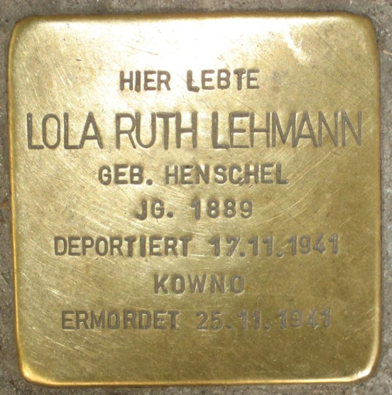Stolperstein für Lola Ruth Lehmann. Copyright: D. Janke