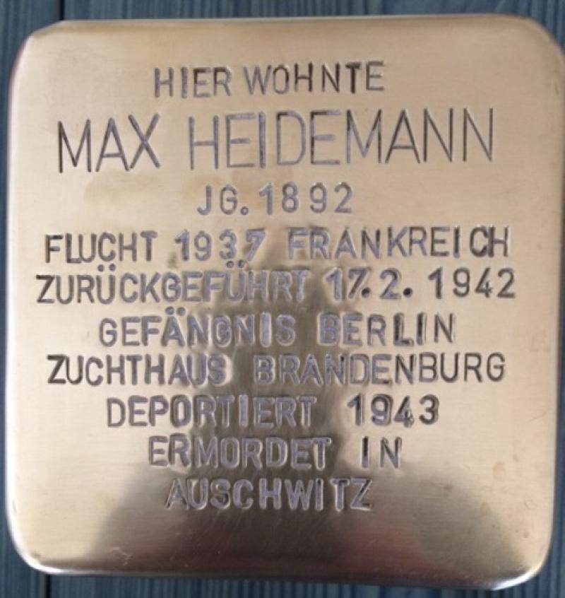 Stolperstein Max Heidemann © Stolperstein Initiative Mitte