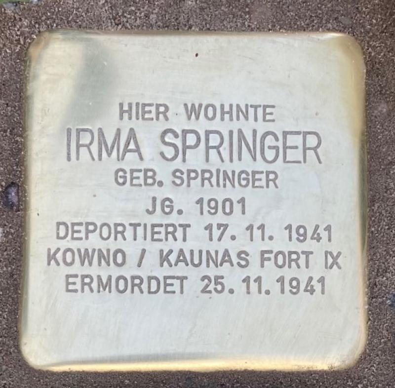 Stolperstein Irma Springer © Koordinierungsstelle Stolpersteine Berlin