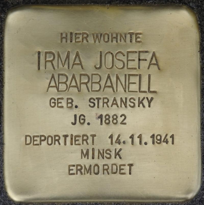 Stolperstein Irma Josefa Abarbanell Bild: Stolpersteine-Initiative CW, Hupka
