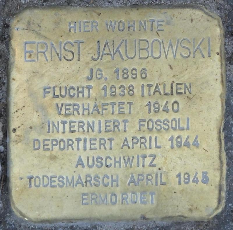 Stolperstein Ernst Jakubowski (Bild: Stolpersteine-Initiative CW, H.-J. Hupka)