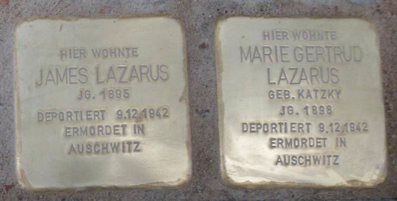 Stolpersteine für (Marie) Gertrud und James Lazarus