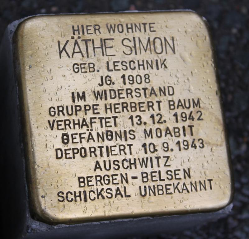 Stolperstein Käthe Simon © Koordinierungstelle Stolpersteine Berlin