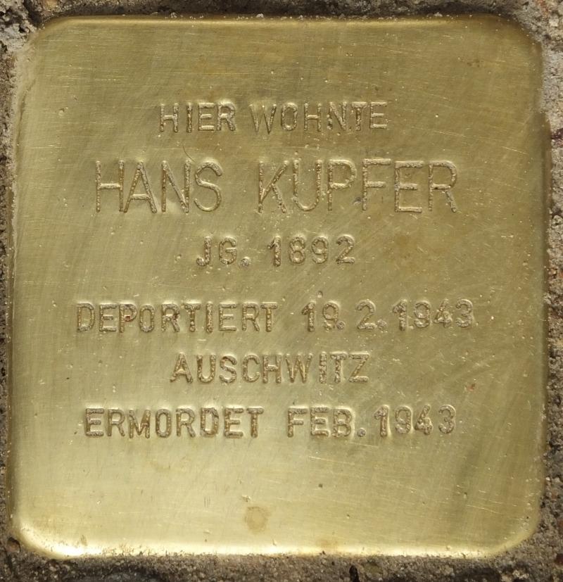 Stolperstein Hans Kupfer© H.-J. Hupka, 2014