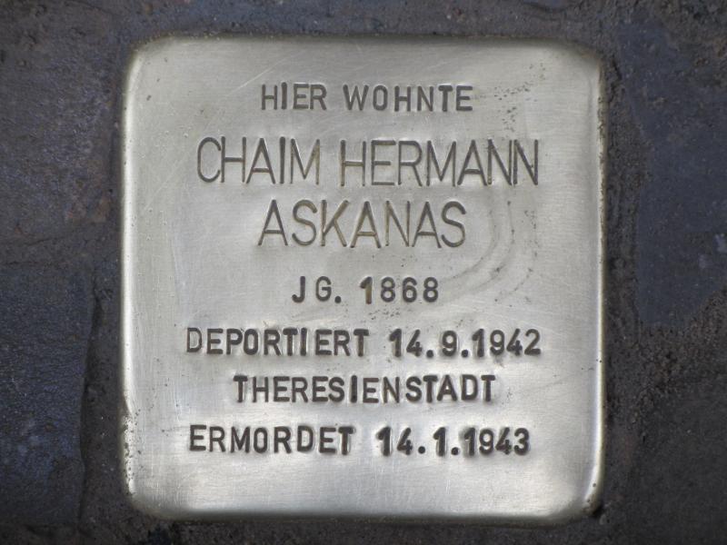 Stolperstein für Chaim Hermann Askanas ©  Initiative Charlottenburg-Wilmersdorf, April 2013