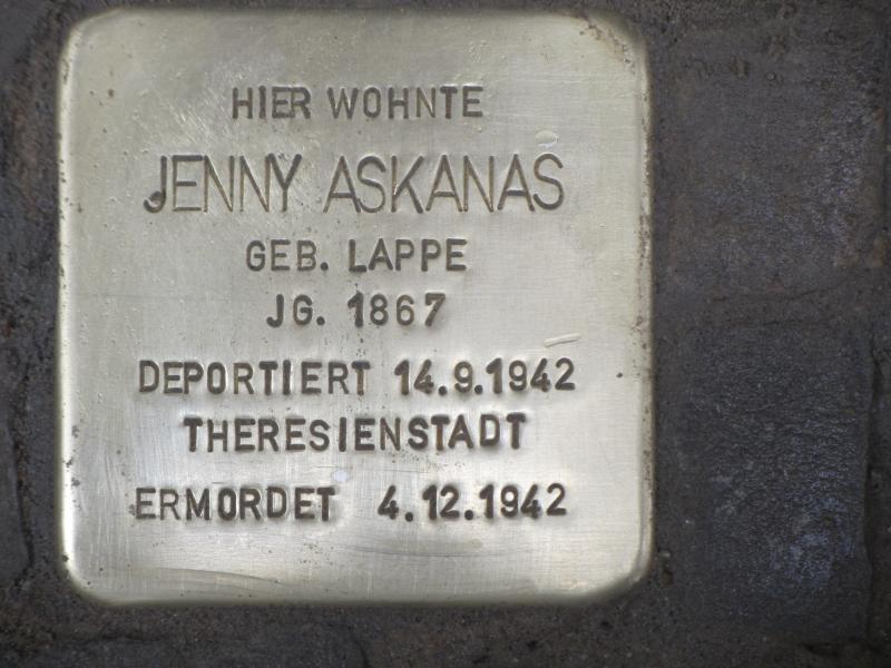 Stolperstein für Jenny Askanas ©  Initiative Charlottenburg-Wilmersdorf, April 2013