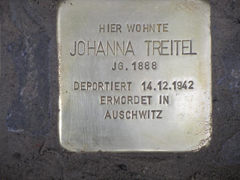 Stolperstein für Johanne Treitel © Initiative Charlottenburg-Wilmersdorf, April 2013