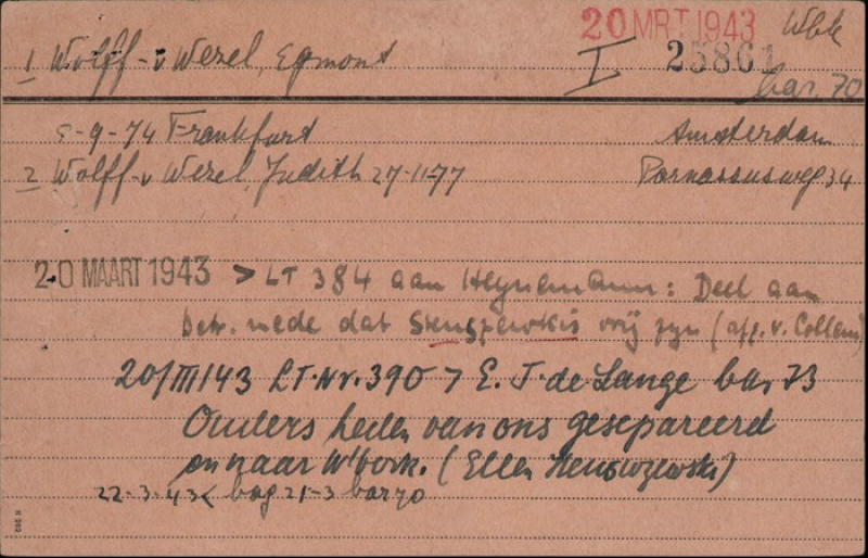 Karteikarte Lager Westerbork. Bild: Archiv