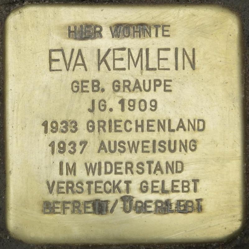 Stolperstein für Eva Kemlein, Foto: Stolpersteine-Initiative CW, H.j. Hupka, 201515