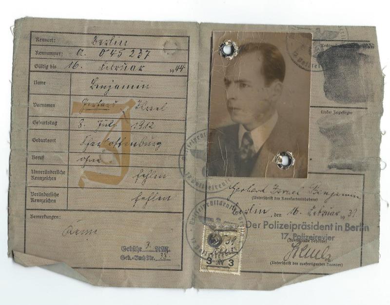 Kennkarte Gerhard Benjamin vom 16.2.1939. Bild: Besitz Peter Benjamin