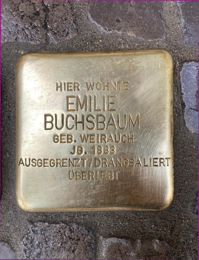 Stolperstein für Emilie Buchsbaum, geb. Weirauch © Stiftung KUNSTFORUM der Berliner Volksbank 