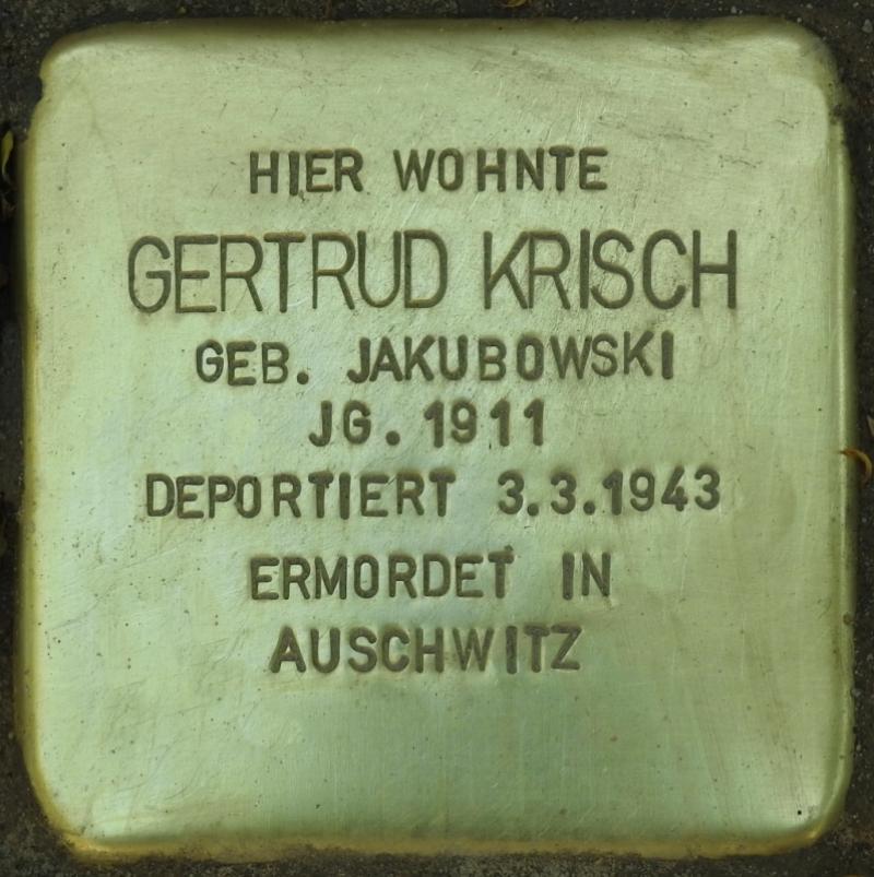Stolperstein Gertrud Kirsch Bild: Stolpersteine-Initiative CW, Hupka