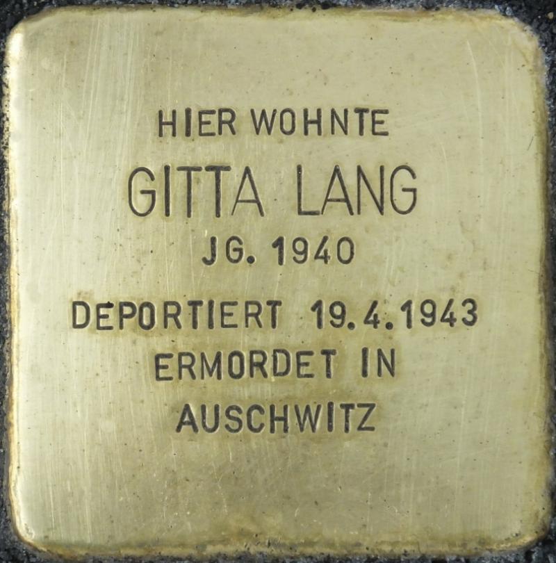 Stolperstein Gitta Lang Bild: Stolpersteine-Initiative CW, Hupka