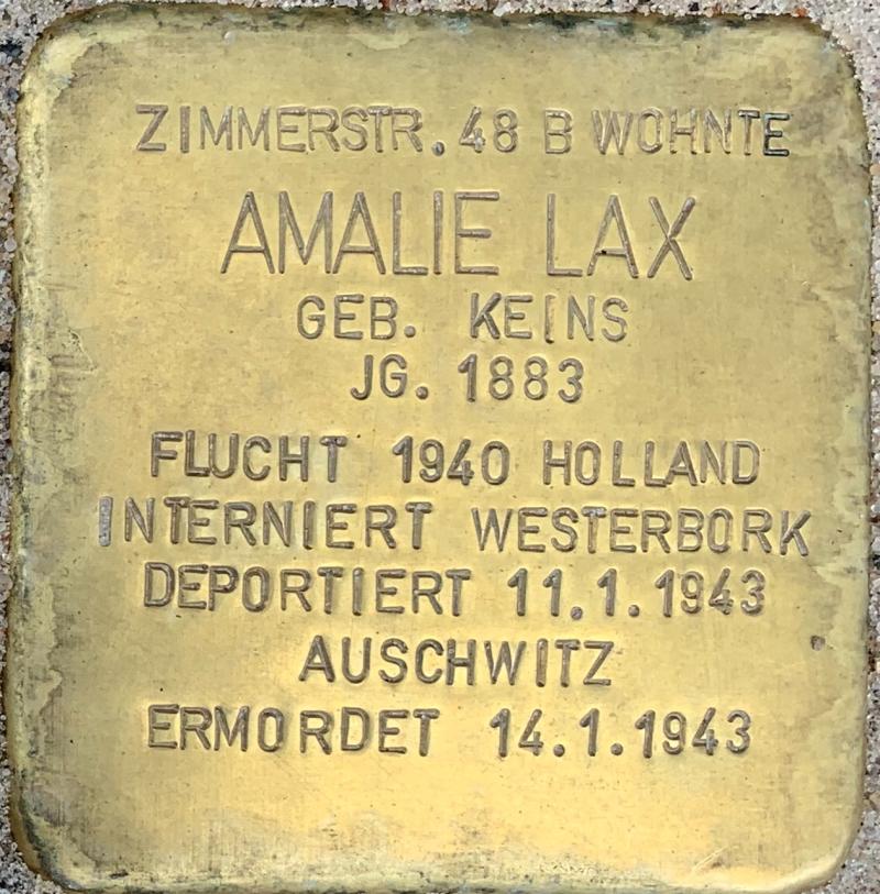 Stolperstein Amalie Lax © Hans-Wilhelm Saure