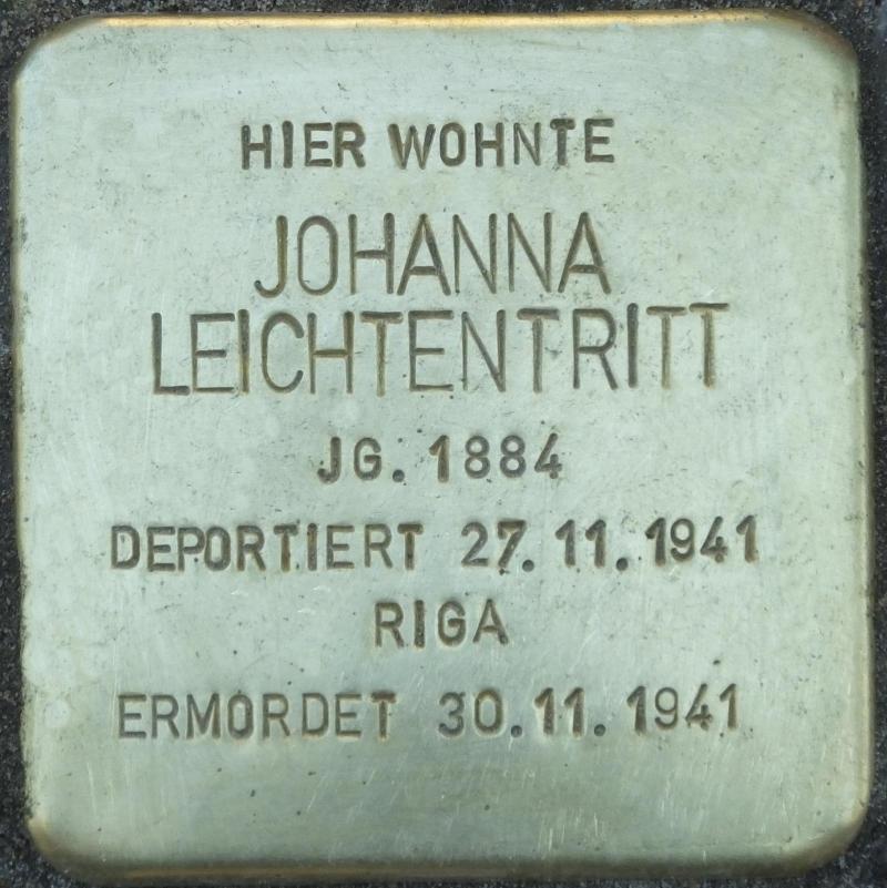 Stolperstein Johanna Leichtentritt Bild: Stolpersteine-Initiative CW, Hupka
